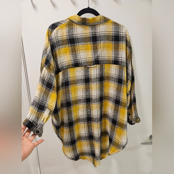 Anthropologie Maeve Embroidered Plaid Buttondown Oversized Tunic Shirt Size XS/S - Picture 9 of 13